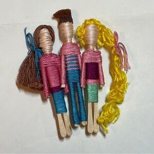 Handmade 3” Worry Doll Brooch Pin Miniature Good Luck 3 Youths, 2 Girls & Guy